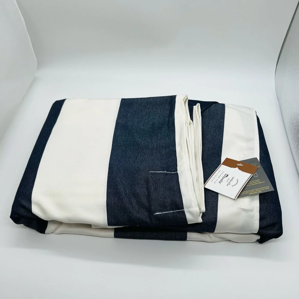 Pottery Barn Navy & White Striped Rectangular Umbrella Size 6.5 X 10 Feet NWT